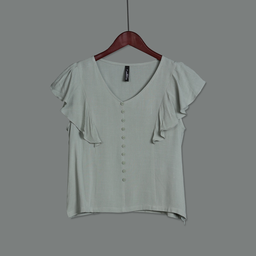 XH213259 Botton Down V-Neck Top Women