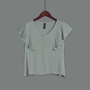 XH213259 Botton Down V-Neck Top Women